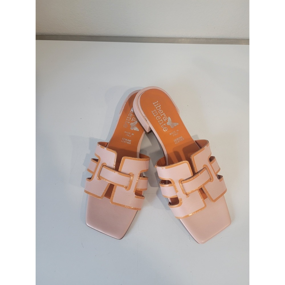 Libera Mente Women Slide Sandals Pink Leather Made Italy Size 8 Square Toe